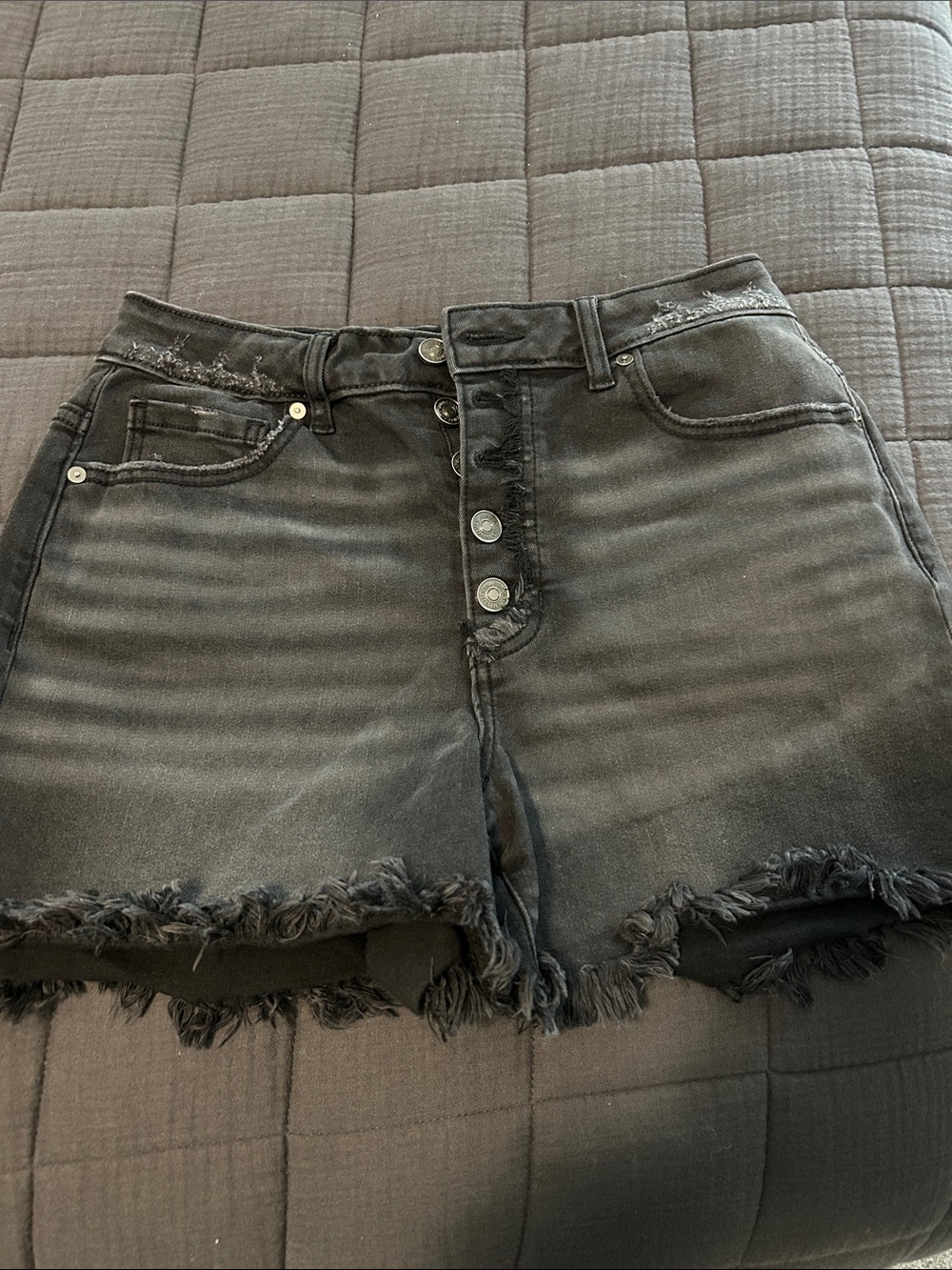Zenana Outfitters Washed Black High-Rise Frayed Hem Denim Shorts